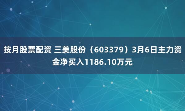 按月股票配资 三美股份（603379）3月6日主力资金净买入1186.10万元