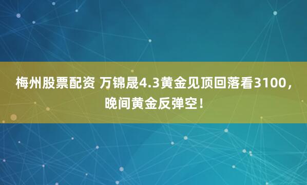 梅州股票配资 万锦晟4.3黄金见顶回落看3100，晚间黄金反弹空！